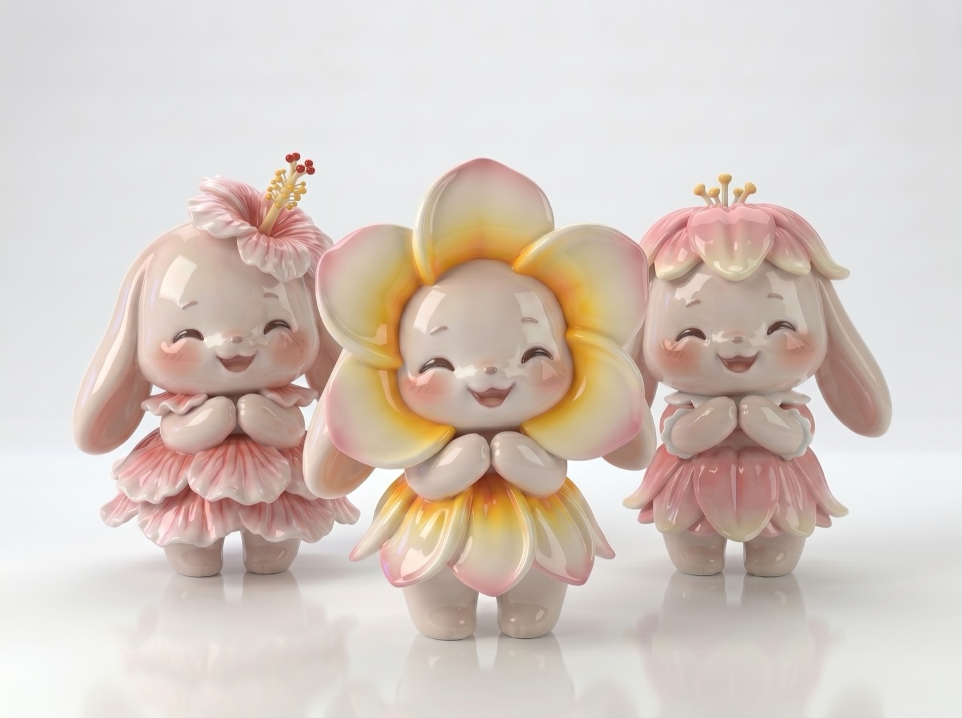 Yumi Floral series — ceramic bunnies dressed as flowers