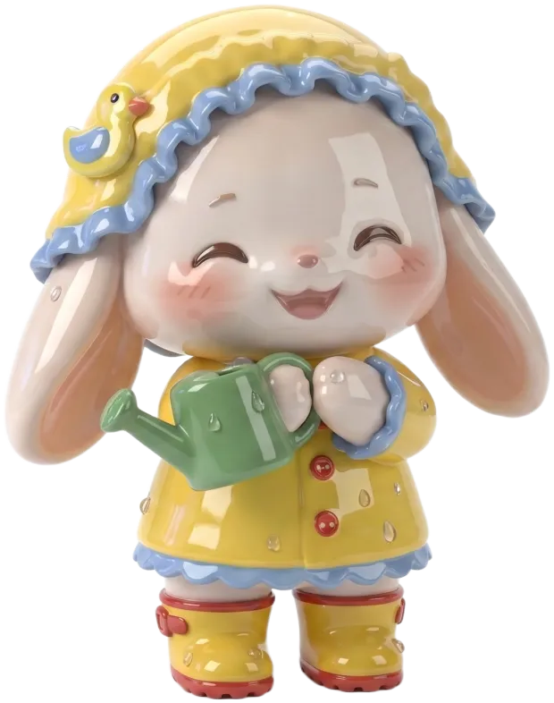 Raincoat Yumi — a ceramic figurine in a yellow raincoat with a duck